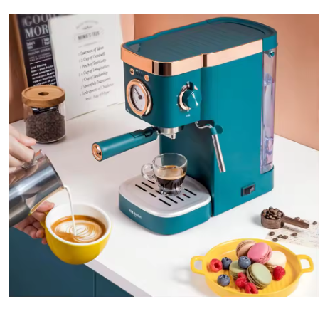 Espresso Machine Semi Auto - Cafetera doméstica italiana Donlim KF5400 azul,